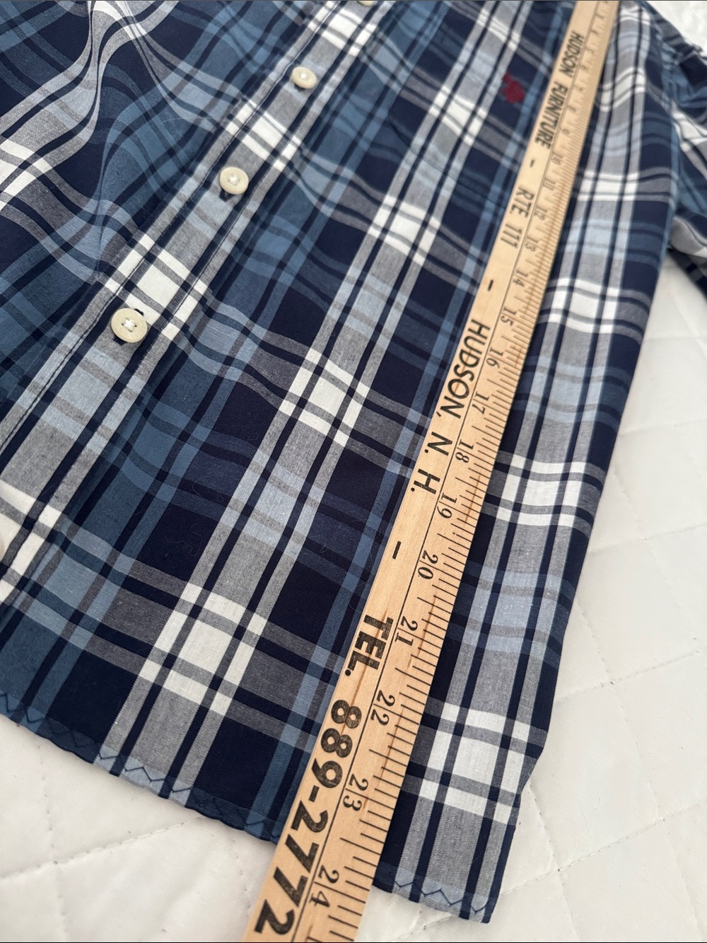 Reimagined Navy Plaid Button-Up Blouse with Ruffled Collar.NWT - Picture 7 of 10